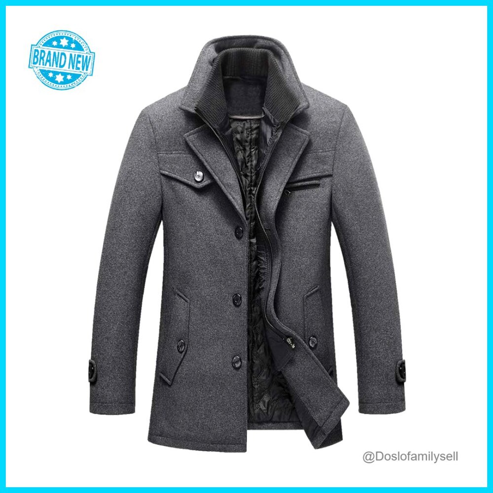 Slim Fit Wool Pea Coat Trench Jacket Classic Elegant Business Casual Winter Warm